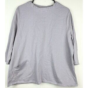 J Jill Pure Jill 2XL Lavender Purple Striped Lagenlook Blouse Shirt Cotton